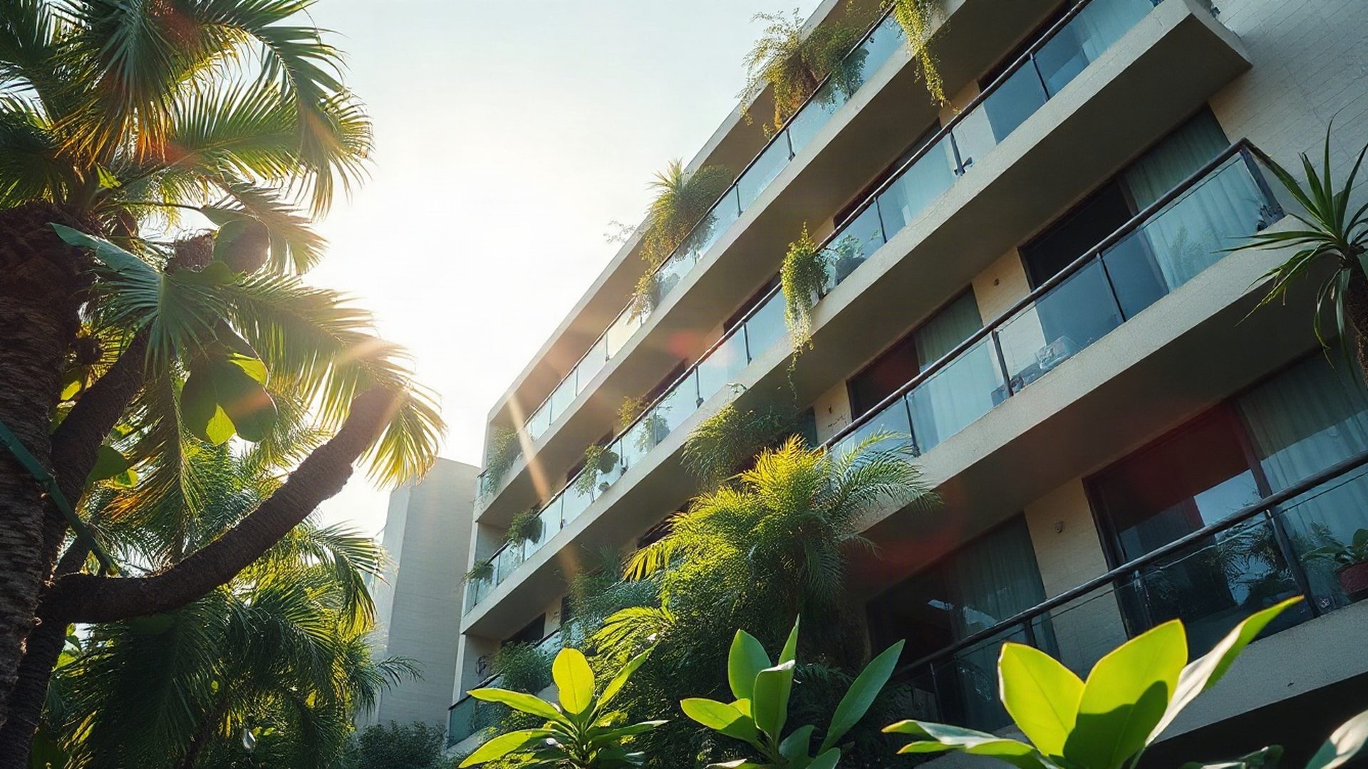 Fachada de edifício residencial contemporâneo em Salvador com vegetação tropical