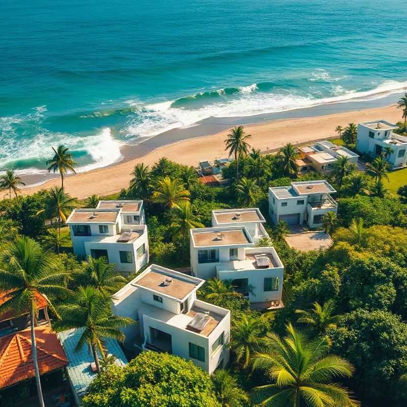 Vista aérea do litoral de Salvador com edifícios residenciais modernos e vegetação tropical